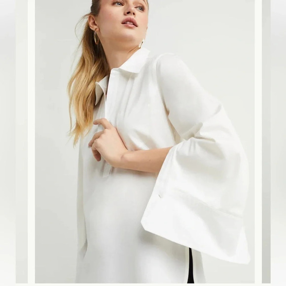 NWT GSTQ Placket Long Sleeve Collar Shirt Off White Top XS - Picture 6 of 12